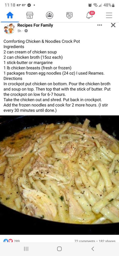 Reames Chicken And Noodles, Reames Noodle Recipes, Whole 30 Desserts, Reames Noodles, Noodles Crockpot, Crockpot Chicken And Noodles, Chicken And Noodles, Chicken Noodle Soup Crock Pot, Favorite Soups