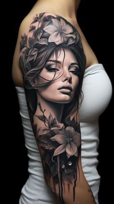 Tato Realis, Portrait Tattoo Sleeve, Mangas Tattoo, Face Tattoos For Women, Nice Tattoos, Girl Face Tattoo, Realistic Tattoo Sleeve, Saved Tattoo, Chicano Style Tattoo