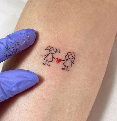 Small Tattoo For Mother, Tattoos For Daughters Meaningful, Daughters Tattoo For Mom Two, Mother In Law Daughter In Law Tattoos, Mother Daughter Simple Tattoos, Step Daughter Tattoo Ideas, Small Mother And Son Tattoo Ideas, Matching Mother Daughter Tattoos Meaningful, Mother And Two Daughters Tattoo