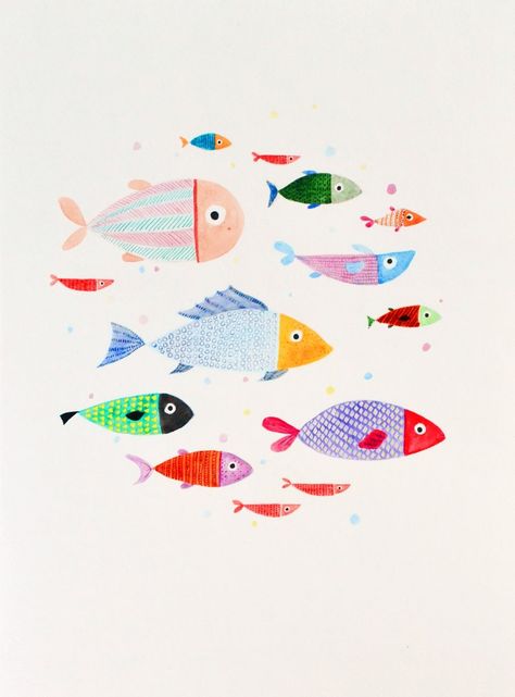 Handmade Folk Art Fish Watercolor Painting, Colorful Decorative Under Water Illustration Art Wall Hanging for Children, Kid Room, Nursery - Etsy Watercolour Fish, Fish Watercolor Painting, Joyful Art, Nursery Painting, Folk Art Fish, Colourful Fish, Fish Watercolor, Watercolour Nursery Art, Sea Nursery