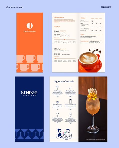 Snooze Cafe + Bar Brand Applications [CLIENT WORK] We had a lot of fun creating these illustrations and elements for different touchpoints of the brand, from stickers to the menu design! ☀️🌑 #branding #brandidentity #brand #menudesign #visualidentity #branddesign #designstudio #packagingdesign #restaurantdesign #illustration Cafe Drink Menu Design, Menu Design Ideas Cafe, Cafe Menu Design Layout, Menu Beverage, Menu Design Cafe, Menu Design Layout, Menu Cover Design, Cafe Menu Design, Menu Designs