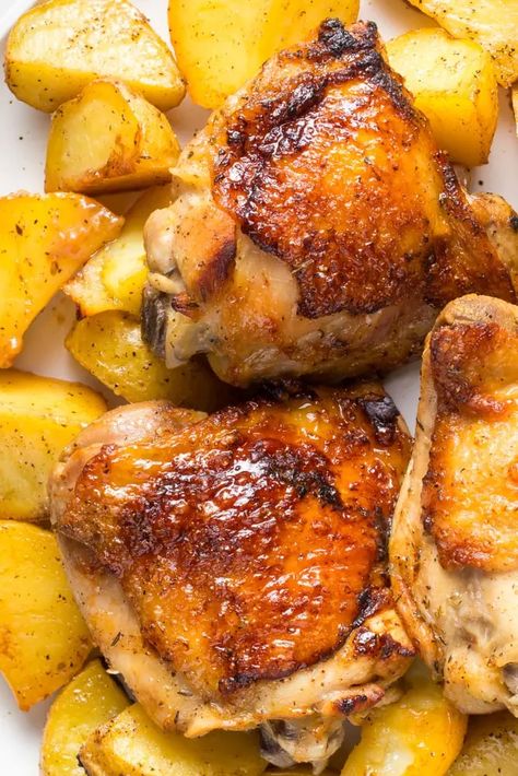 Sheet Pan Baked Chicken And Potatoes: Lemon & Herb Marinade 1 Oven Lemon Chicken, Lemon Herb Marinade, Baked Chicken And Potatoes, Pan Baked Chicken, Lemon Chicken And Potatoes, Herb Marinade, Roasted Chicken Legs, Yukon Potatoes, Potatoes In Oven