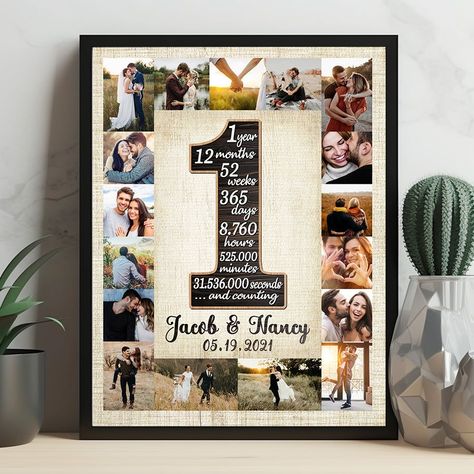 1st Year Anniversary Gift | Anniversary Gifts | Customized Anniversary Gifts - Framed Poster / 11x14 New Year Gift For Boyfriend, Wedding Anniversary Photo Frame Ideas, 1 Year Anniversary Gifts For Boyfriend, One Year Anniversary Gift Ideas, 1st Year Anniversary Gift, 1st Year Anniversary, Photo Collage Gift, One Year Anniversary Gifts, 1 Year Anniversary Gifts