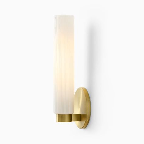 Fluted Glass Indoor/Outdoor Sconce (3") | West Elm Canopy Glass, Sconces Living Room, Fluted Glass, Metal Canopy, Bathroom Sconces, Glass Vanity, Bathroom Wall Sconces, Outdoor Sconces, Flute Glass