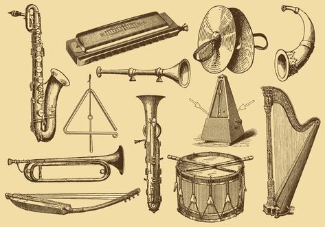 Music Instruments Drawing, Drawing Musical Instruments, Old Style Drawing, Music Drawing Ideas, Drawing Sketches Ideas, Musical Instruments Art, Instruments Aesthetic, Instruments Drawing, Musical Instruments Drawing