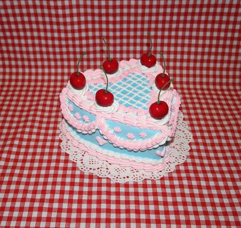 Vintage-style Blue White and Pink Fake Cake W/ Cherries - Etsy Cakes With Messages, Cake Messages, Retro Cookbook, Cake With Cherries, Heart Cake Design, 1950s Food, Retro Cake, Vintage Birthday Cakes, October Outfits