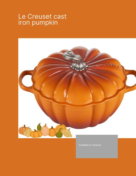 Pumpkin-shaped cast iron bakeware with silver stem Pumpkin Dutch Oven, Pumpkin Cocotte, Pumpkin Casserole, Le Creuset Dutch Oven, Le Creuset Cast Iron, Pumpkin Butter, Comfort Soup, Thanksgiving Pumpkin, 2024 Christmas