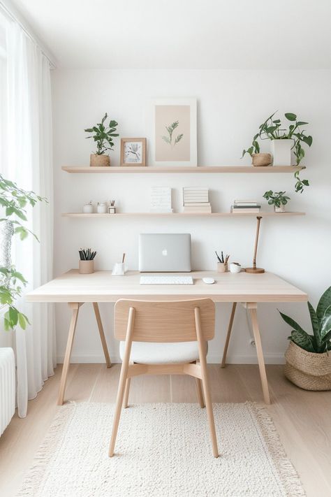 15 Tranquil Scandi Decor Ideas for Every Room in Your Home – Everyday Inspo Small Office White Desk, Scandi Home Office, Japandi Workspace, Simple Home Office Ideas, Scandi Desk, Nordic Home Office, Scandinavian Home Office, Scandi Office, Simple Home Office