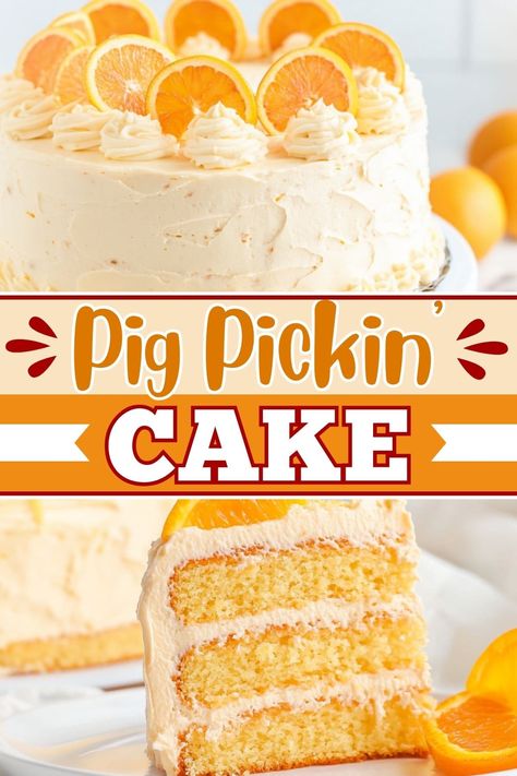 Pig Pickin' Cake is a light, fruity dessert made with yellow cake, mandarin oranges, and whipped pineapple frosting. It's moist, sweet, and refreshing! Pig Lickin Cake, Whipped Pineapple, Pig Pickin Cake, Orange Cake Recipe Moist, Pineapple Frosting, Mandarin Cake, Tea Breads, Mandarin Orange Cake, Pig Pickin