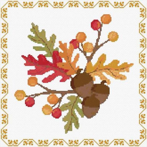 Leaves Cross Stitch, Cross Stitch Calculator, Pumpkin Cross Stitch Patterns, Free Cross Stitch Designs, Autumn Cross Stitch Patterns, Pumpkin Cross Stitch, Fall Cross Stitch, Pixel Pattern, Diy Cross Stitch