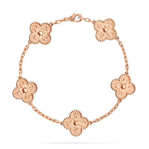 Vintage Alhambra bracelet, 5 motifs, rose gold Alhambra Van Cleef, Cleef Bracelet, Vintage Alhambra Bracelet, Alhambra Bracelet, Van Cleef And Arpels Jewelry, Clover Jewelry, Van Cleef & Arpels, Van Cleef And Arpels, Clover Charm