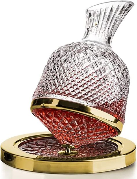 Amazon.com | Red Wine Decanter Set 360 Rotation,Thickened Crystal-Glass-Bottle Body+Crystal Glass Stainless Steel Base, 1500ML For Wedding Gifts Wine Lovers - Gold: Wine Decanters Red Wine Decanter, Wine Decanter Set, Whiskey Decanter Set, Wine Carafe, Wine Gift Set, Wine Preserver, Whiskey Gifts, Liquor Decanter, Decanter Set