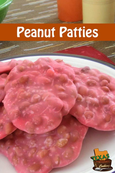 Our recipe for Peanut Patties Red Peanut Patties Recipe, Peanut Patty Recipe, Pink Peanut Patties Recipe, Easy Peanut Patties Recipe, Peanut Patties Recipe Red, Peanut Patty Candy Recipe, Microwave Peanut Patties, Peanut Patties Recipe, Pecan Patties