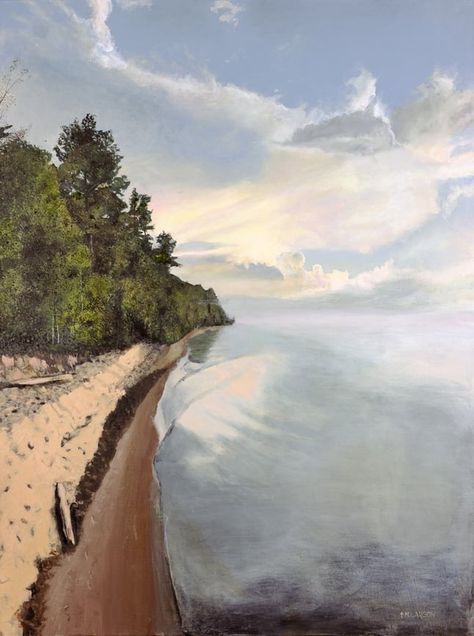 This is an original oil painting of Manitou Island in Lake Michigan. The Lake Michigan beach painting is 36 x 48 inches and painted on stretched cotton canvas Michigan Painting, Lake Michigan Beach, Lake Michigan Beaches, Island Lake, Intuitive Painting, Art Christian, Beach Painting, Lake Michigan, Christian Art