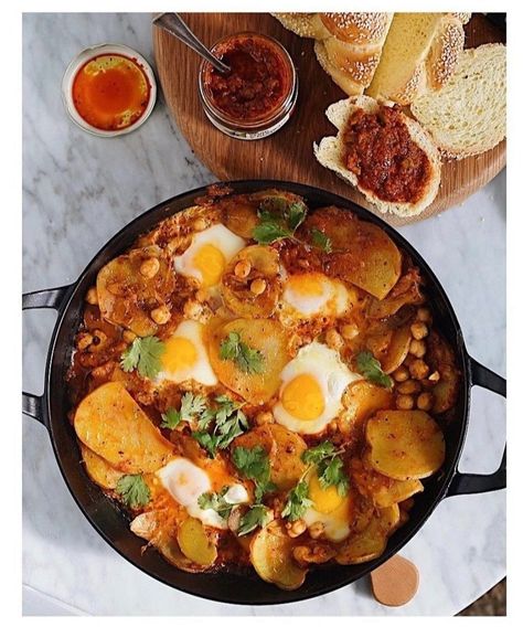 Potato & Leek Matbucha Shakshuka by Hetty McKinnon — Middle Eastern Pantry & Recipes | New York Shuk Hetty Mckinnon, Tahini Chicken, Roasted Eggplant Salad, Slow Cooked Brisket, Moroccan Carrot Salad, Moroccan Carrots, Leek Recipes, Moroccan Recipes, Pantry Recipes