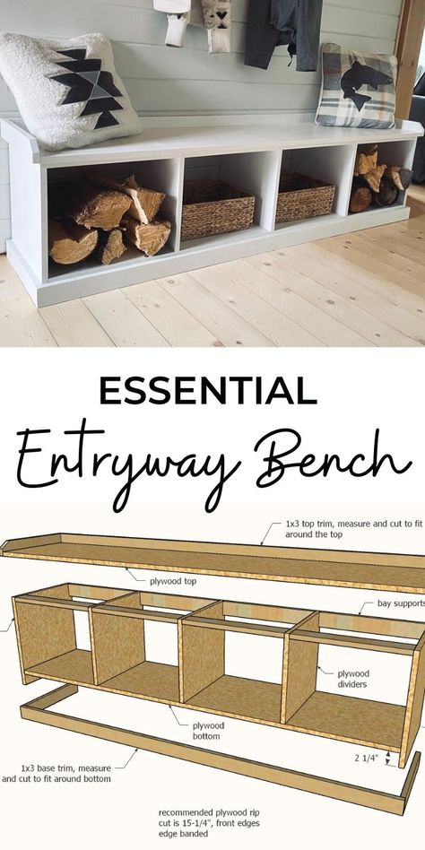 Mudroom Remodel, Diy Entryway Bench, Mudroom Decor, Furniture Building, Entry Bench, Homemade Tables, Mud Room Storage, Diy Entryway, Mudroom Design