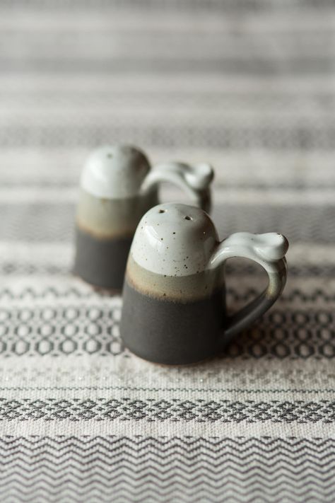 The perfect pair.  Handmade Salt & Pepper shaker set in Charcoal White $48.96 Salt Pepper Ceramic, Handmade Salt And Pepper Shakers, Ceramic Salt And Pepper Shakers Handmade, Ceramic Salt Shaker, Pottery Salt And Pepper Shakers, Salt And Pepper Shakers Ceramic, Salt And Pepper Pottery, Pottery Molds, Ceramic Salt And Pepper Shakers