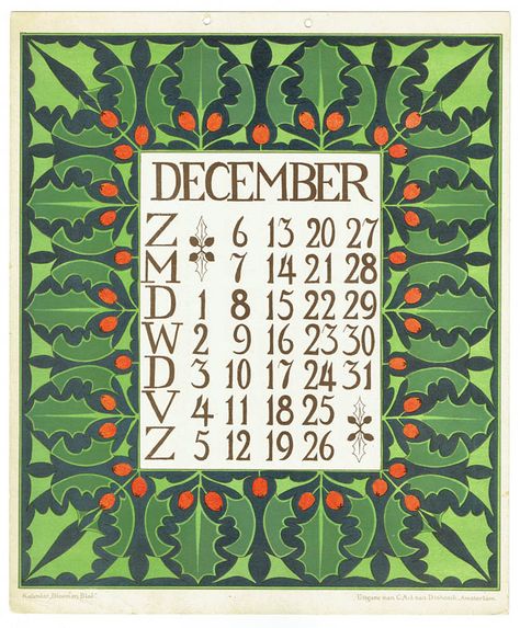 Art Nouveau calendar sheets by Netty van der Waarden – Dutch Book Design Pagan Calendar, Winter Illustrations, Japanese Calendar, Calendar Art, Amsterdam School, Vintage Calendar, Zine Design, Art Nouveau Tiles, December Calendar