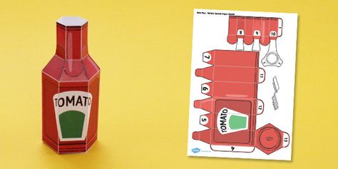 Papercraft Food Templates, 3d Paper Food Templates, Food Papercraft, Tomato Sauce Bottle, Printable Toys, Paper Doll Printable Templates, Packaging Template Design, Pokemon Craft, Paper Toys Template