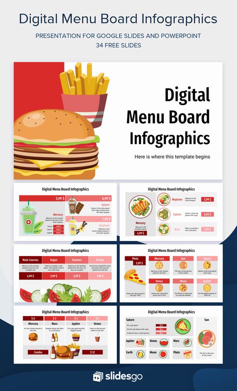 Digital Menu Board Infographics Presentation Food, Food Presentation Design, Creative Powerpoint Presentations, Digital Menu Boards, Free Powerpoint Presentations, Ppt Template Design, Presentation Slides Design, Powerpoint Slide Designs, Digital Menu