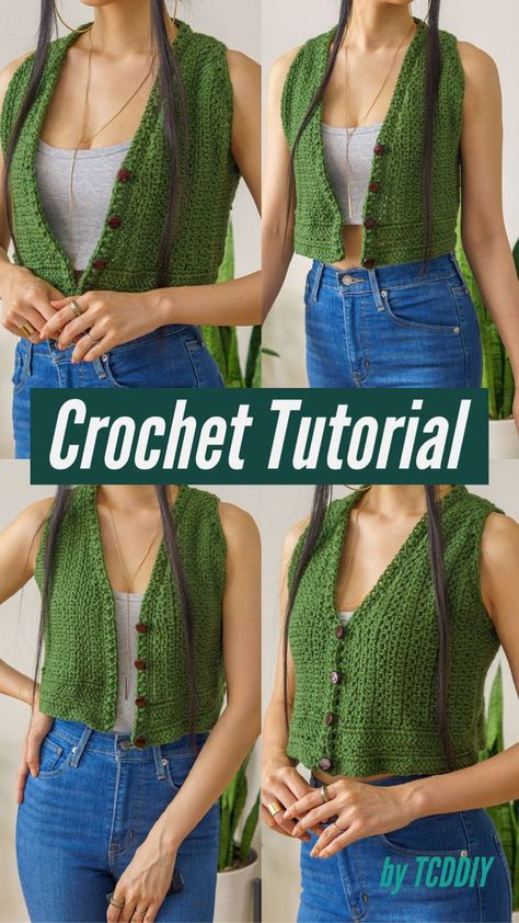 Diy Crochet Vest, Easy Crochet Vest, Crochet Vest Patterns, Crochet A Vest, Crochet Vest Outfit, Crochet Vest Pattern Free, Vest Patterns, Crochet Waistcoat, Crochet Sweater Vest