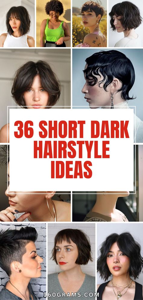 Save this pin for a collection of edgy and elegant short dark hairstyles to revamp your look. Discover trendy cuts that will elevate your style game. #ShortDarkHairstyles #FashionInspiration #HairGoals Short Dark Hairstyles, Dark Hairstyles, Shaggy Pixie, Vintage Curls, Short Dark Hair, Wavy Lob, Fresh Haircut, Asymmetrical Bob, Look Short