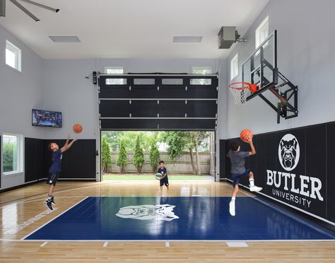 The Ultimate Guide to Building Your Home Sport Court Indoor Basketball Court In House, Garage Basketball Court, Basketball Gymnasium, Hospitality Photography, Indoor Sports Court, Home Basketball Court, Boston Interior Design, Home Gym Basement, Garage Game Rooms