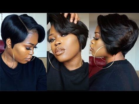 Top 23 Short & Cute 27-Piece Hairstyles [2018] – HairstyleCamp 27 Piece Quick Weave, Tapered Bob, 27 Piece Hairstyles, Short Hair Curly, Curly Head, Curly Lace Wig, Sew In Hairstyles, Quick Weave Hairstyles, Wigs Hair