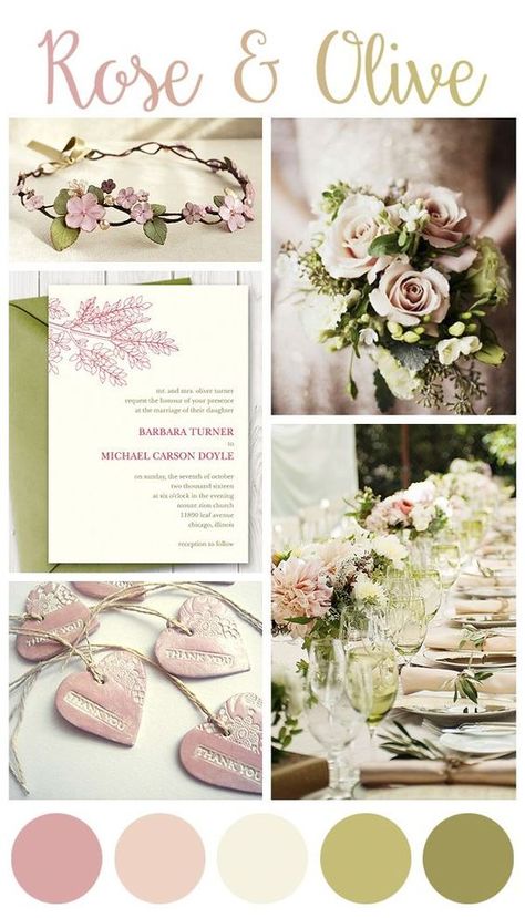 rustic elegant blush pink spring wedding invitation colour palettes ideas Wedding Rose Gold Theme, Olive Green Weddings, Olive Wedding, Rose Gold Theme, Wedding Themes Spring, Tied Knot, Green Wedding Inspiration, Gold Inspiration, Paper Rings