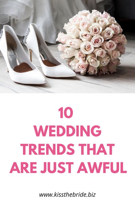 Some wedding trends have been done so much that they stop being special. #Weddingtrends #Weddingideas #2020weddingtrends Brunch Wedding Dress The Bride, Things To Do 2 Weeks Before Wedding, You May Now Kiss The Bride Alternatives, Wedding Trends 2024 Decoration, Brunch Wedding Dress, Current Wedding Trends, Wedding Don'ts Tips, 20k Wedding Budget Break Down, Wedding Nightmare