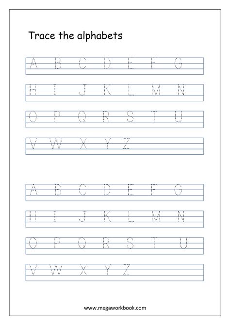 English Worksheet - Alphabet Tracing in 4 lines - Capital Letters Tracing A to Z A To Z Tracing Worksheet, A To Z Worksheet Kindergarten, Four Lines English Worksheet, 4 Lines For Writing English, A To Z Worksheet, Alphabets Worksheet, Worksheet Alphabet, Letter Tracing Printables, Letter Practice Sheets