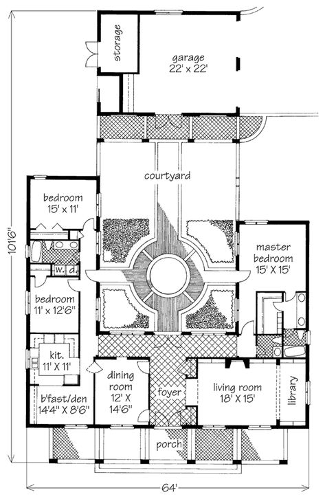 Mouse over to pause slideshow Interior Courtyard House Plans, Hacienda House Plans, Interior Courtyard, Courtyard Entry, Courtyard House Plans, Casas Coloniales, Hacienda Style, Plans Modern, Courtyard House