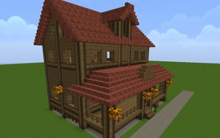 Farm House - Nice red roof, full front porch with a mailbox, and dormer window add great details. Minecraft Roof With Window, Minecraft Dormer Window, Roof Window Minecraft, Small Farmhouse Minecraft, Farmhouse Minecraft, Minecraft Farmhouse, Minecraft Farm House, Minecraft Roof, Minecraft Barn