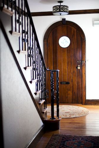 Traditional Entry, Arched Front Door, Wooden Door Entrance, Tudor Homes, Front Door Interior, Modern Tudor, Tudor Revival, Tudor Style Homes, Wooden Front Doors