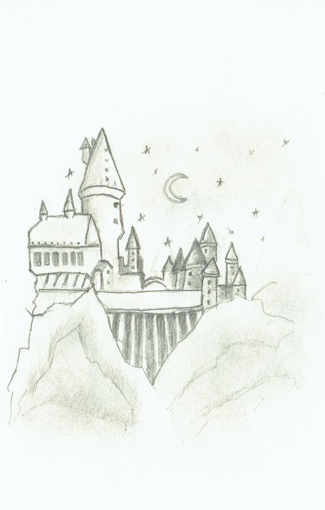 Harry Potter Drawings Easy Hogwarts, Drawing Of Hogwarts Castle, Hogwart Sketch, Harry Potter Castle Drawing Easy, Simple Hogwarts Drawing, Hogwarts Easy Drawing, Hogwarts Castle Drawing Easy, Hogwarts Castle Drawing Simple, Hogwarts Drawing Ideas