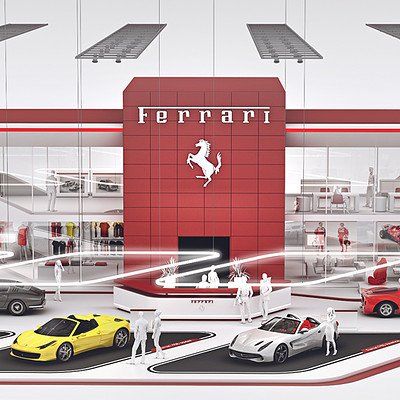 ArtStation - Encho Enchev Ferrari Showroom, Car Showroom Interior, Ferrari Concept, Car Expo, Toddler Car Bed, متحف فني, Car Showroom Design, Tesla Electric Car, Desk Modern Design