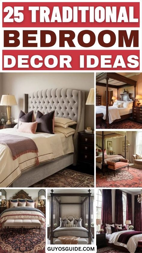 25 Traditional Bedroom Decor Ideas Master Bedrooms Decor Traditional, Traditional Primary Bedroom Ideas, Cozy Traditional Bedroom, Bedroom Ideas Transitional, Traditional Bedroom Decor Ideas, Bedroom Design Vintage, Transitional Bedroom Ideas, Bedroom Decor Traditional, Traditional Bedroom Ideas