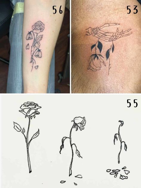 Half Wilted Flower Tattoo, Melting Flower Tattoo, Withering Flower Tattoo, Wilted Flowers Tattoo, Tattoo Ideas For Dead Relative, Wilting Flower Tattoo, Wilting Rose Tattoo, Dead Flowers Tattoo, Edgy Flower Tattoo