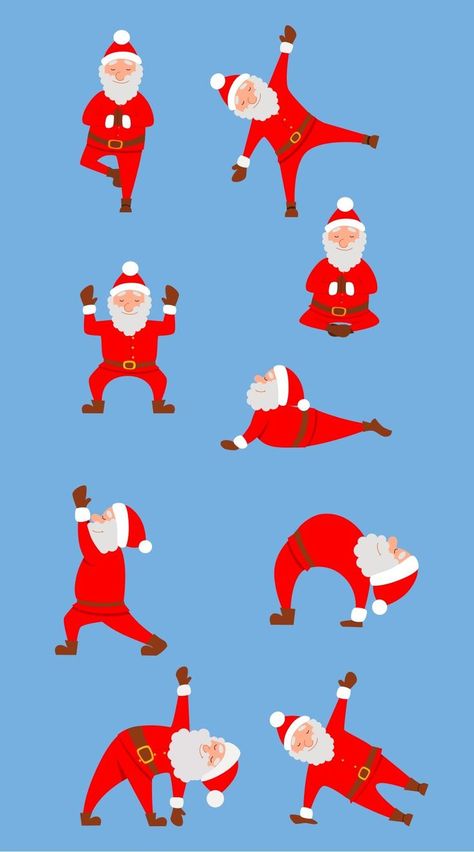 Christmas Gymnastics, Poses Christmas, Merry Christmas Illustration, Kids Yoga Games, Santa Claus Illustration, Santa Illustration, Christmas Wishes Greetings, Yoga Cartoon, Christmas Yoga