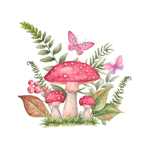 Mushroom Clipart, Very Beautiful Images, Garden Clipart, Pink Mushroom, Butterfly Clip Art, Mushroom House, Butterfly Watercolor, Mushroom Art, Wild Mushrooms