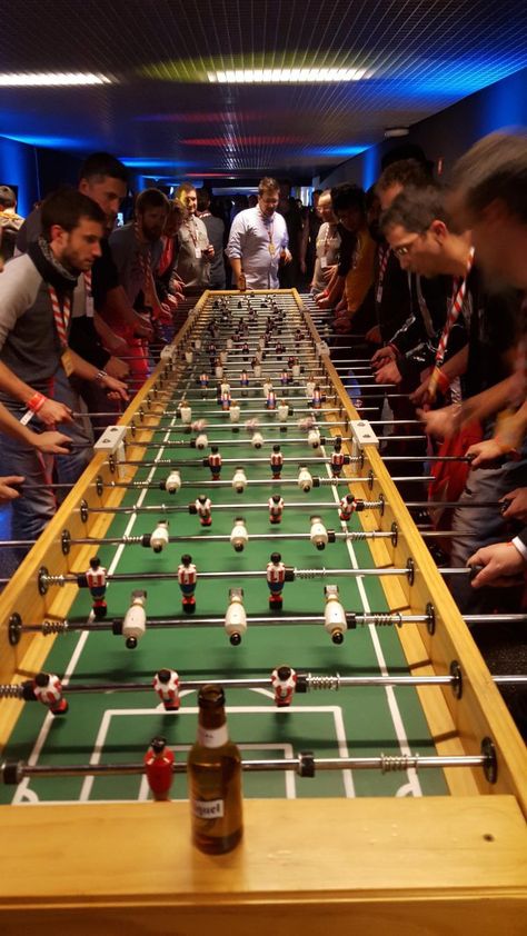 Long Foosball Table Sport Bar Design, Sport Bar, Foosball Tables, Recreational Room, Foosball Table, Bar Games, Foosball, Community Space, Backyard Games