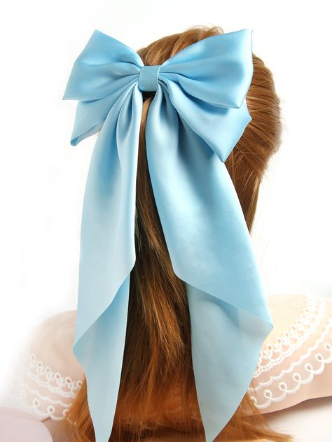 Blue Hair Bows, Blue Hair Accessories, Light Blue Hair, French Clip, Bow Hairstyle, Blue Accessories, Hair Ribbon, Silk Hair, Ribbon Hair