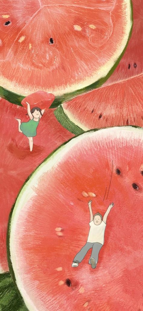 Watermelon Wallpaper Aesthetic, Relax Pictures, Food Animation, Watermelon Illustration, Watermelon Wallpaper, Watermelon Art, 동화 삽화, Desain Quilling, Consciousness Art