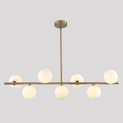 BOKT Brushed Brass Gold Sputnik Chandelier Mid Century Modern Globe Linear Pendant Light 7-Light White Glass Globe Round Chandelier Kitchen Island Dining Room Light Fixture - Amazon.com Gold Sputnik Chandelier, Chandelier Kitchen Island, Chandelier Mid Century, Dining Room Light Fixture, Chandelier Kitchen, Kitchen Island Dining Room, Island Dining Room, Dining Room Light, Kitchen Island Dining