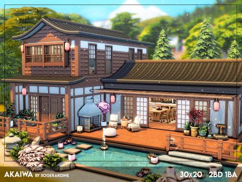 Traditional Japanese Home Floor Plans, Sims Asian House, Japanese Cottagecore House, Japanese Mansion Bloxburg, Traditional Japanese Home Layout, Japanese Style House Sims 4, Sims 4 Japanese Family House, Sims 4 Japanese Mansion, Sims 4 Asian Build