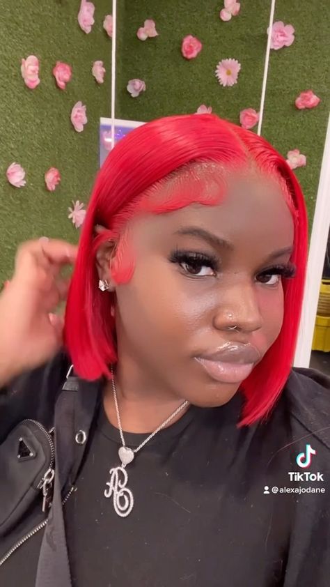 Red Lace Front Wigs Bob, Red Bob Lace Front Wigs, Color Bob Wig Black Women, Red Bob Wigs For Black Women, Red Frontal Bob, Colored Bob Wig Black Women, Red Side Part Bob, Colored Bob For Black Women, Bob Wig Hairstyles For Black Women