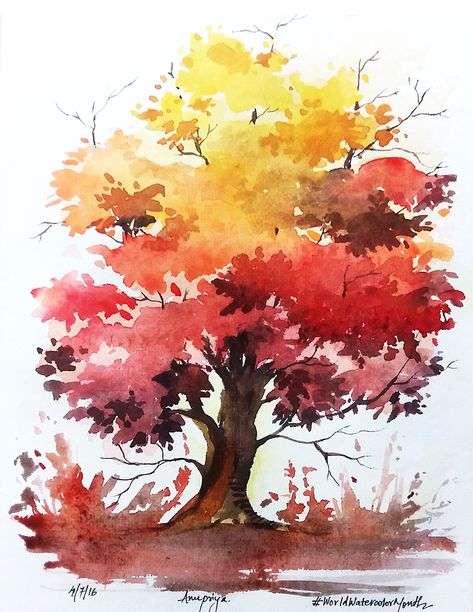 Drawing A Tree, Watercolour Tree, Watercolour Trees, Tree Watercolor Painting, Watercolor Art Landscape, Boho Art Drawings, Watercolor Paintings For Beginners, Diy Watercolor Painting, Watercolor Tree