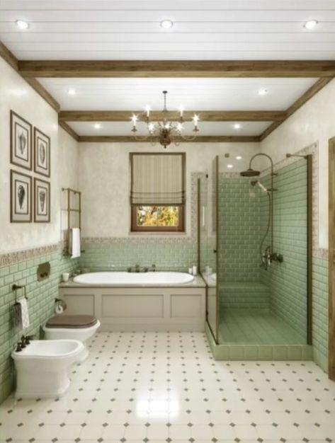 Clean Minimal Bathroom, Painting Kitchen Cabinets Ideas, Bilik Air, Casa Vintage, Bathroom Design Decor, Bathroom Decor Ideas, Bathroom Inspiration Decor, Bad Design, Green Tile