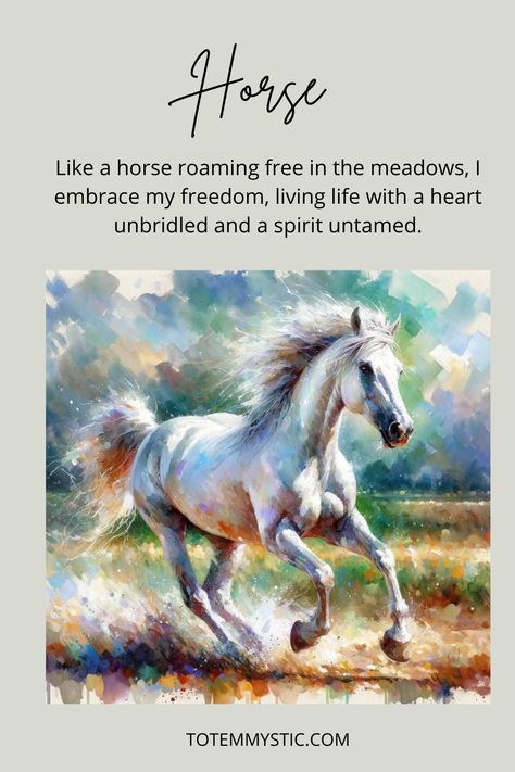 The spiritual meaning of a horse is all about freedom, powe and endurance. Lacking a feeling of freedom? Learn all about the horse as power animal or totem. 

#spirit animal
#spiritual meaning
#totem
#power animal Horse Totem Spirit Animal, Heartland House, Horse Spirit Animal, Horse Spirit, Conquer Your Fears, Stallion Horses, Animal Spirit Guides, Animal Guides, Animal Spirit