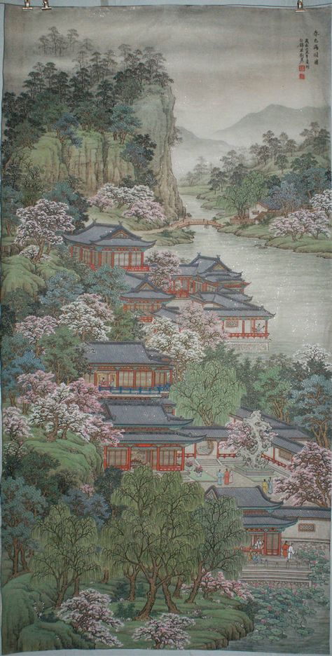 chun se man yuan by liuyong on DeviantArt Gongbi Painting, Ancient China Art, Japanese Culture Art, Experiential Art, Imperial China, Chinese Drawings, Chinese Folk Art, Ancient Japanese Art, Chinese Landscape Painting